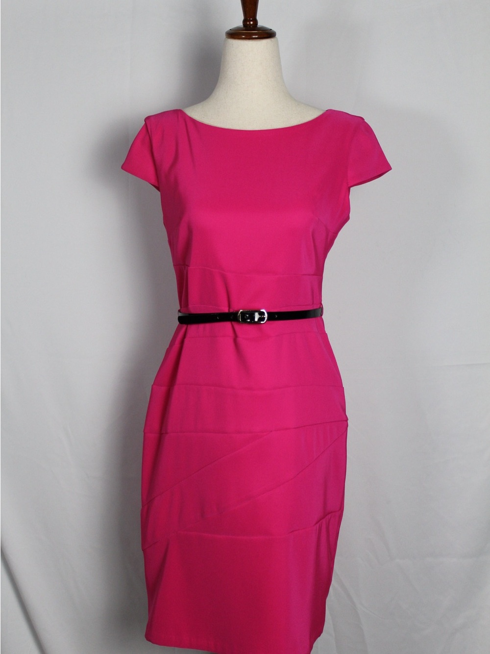 y2k AGB Hot Pink Fitted Sheath Dress with Black Belt